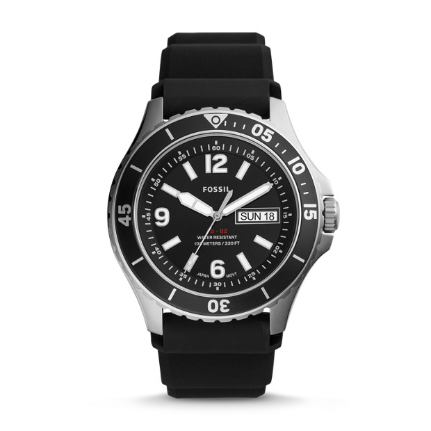 Fossil FB-02 THREE-HAND DATE BLACK SILICONE WATCH